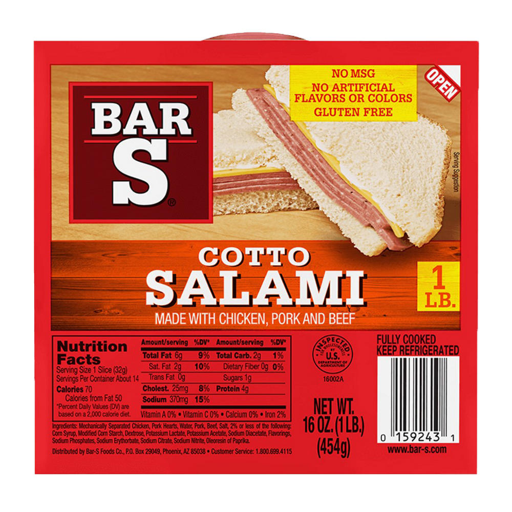 Bar S Cotto Salami Lunch Meat, 16 oz