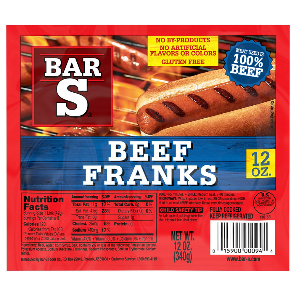 Bar S Beef Franks Hot Dogs, 8 ct