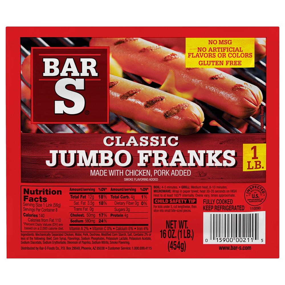 Bar S Jumbo Franks Hot Dogs - Classic, 8 ct