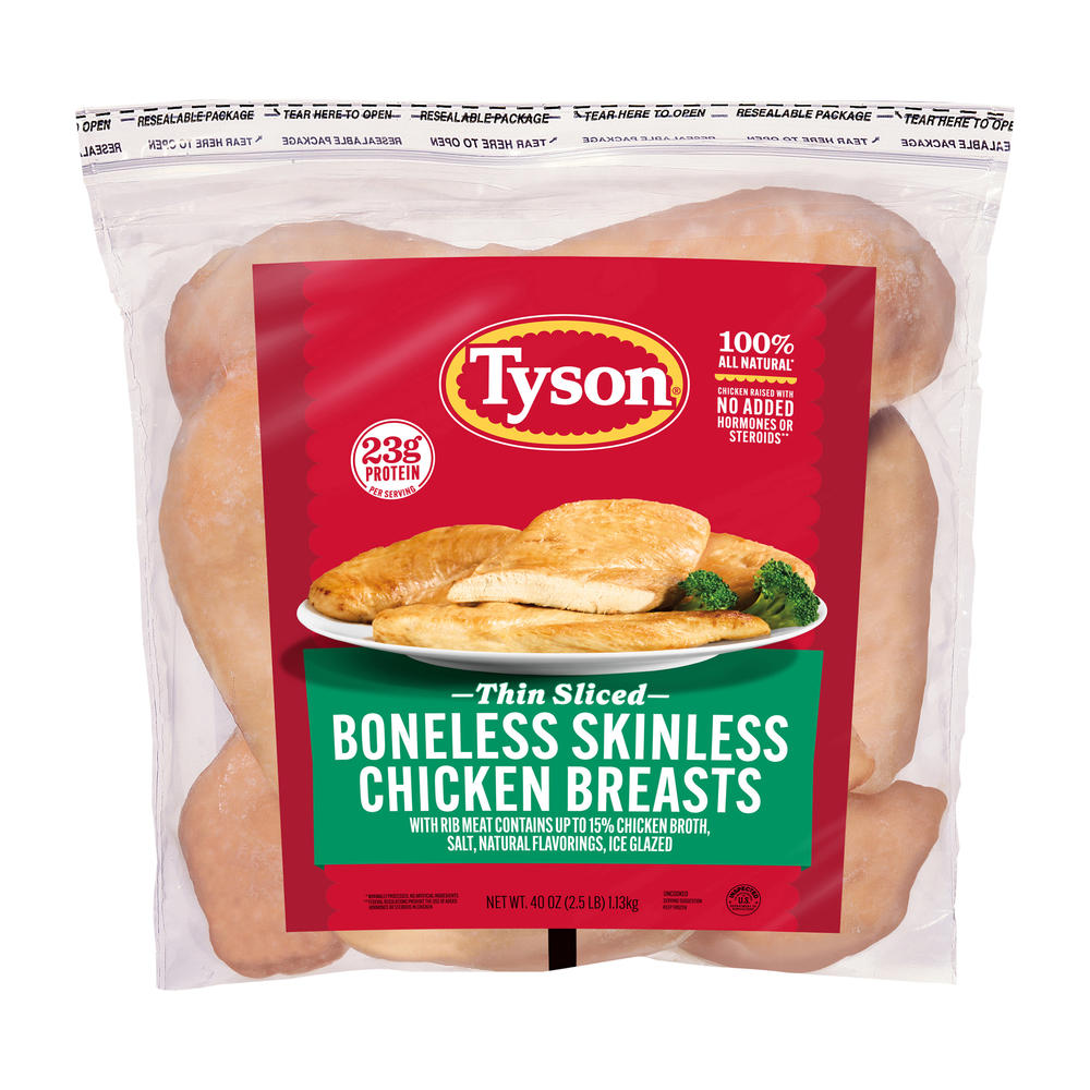 Tyson Frozen Thin Sliced Boneless Skinless Chicken Breasts, 2.5 lb