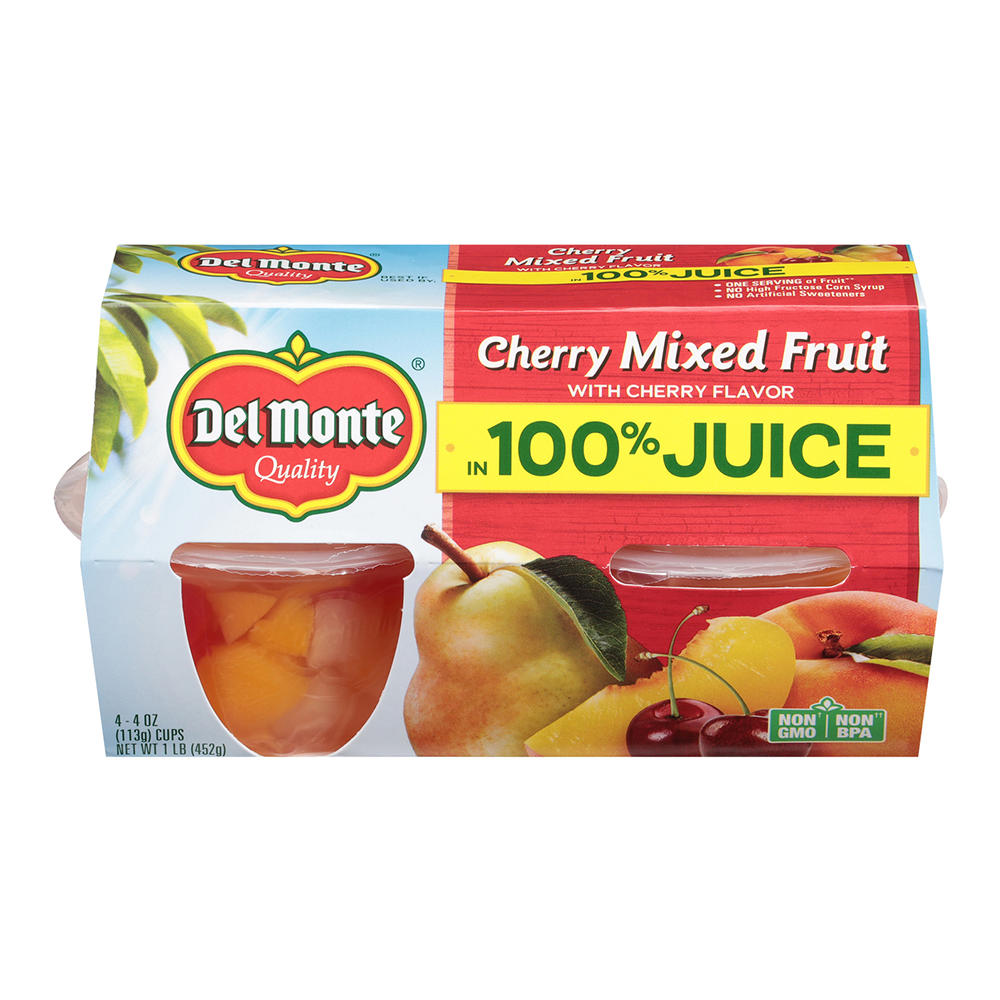 Del Monte Cherry Mixed Fruit In Light Syrup Cherry Flavor, 4 ct