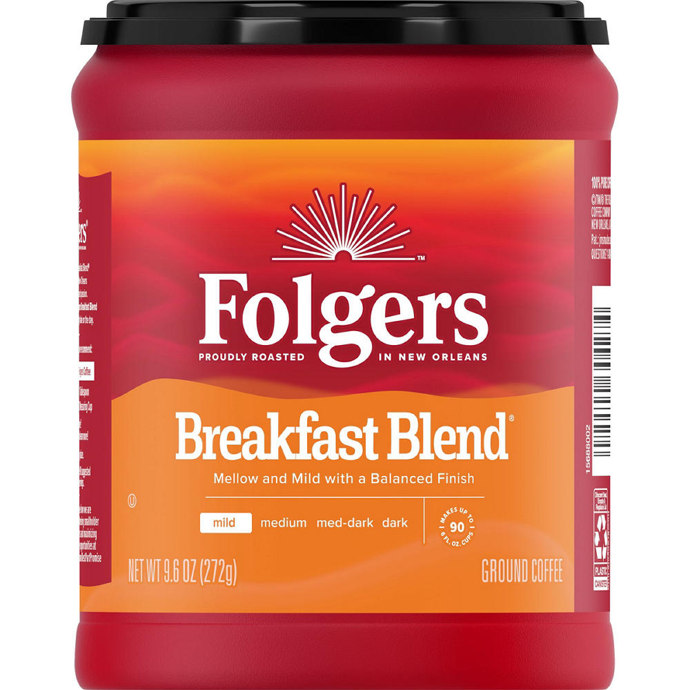 Folgers Breakfast Blend Mild Roast Ground Coffee, 9.6 oz