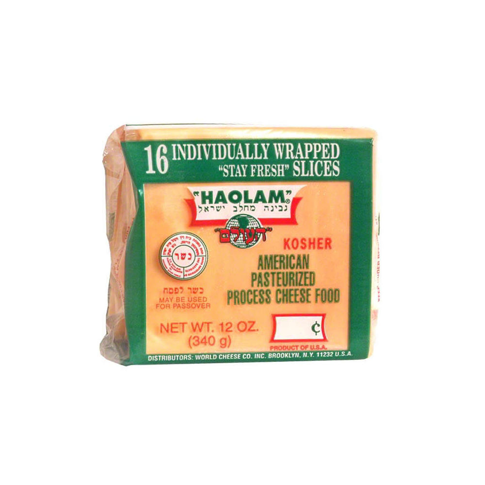 Haolam Kosher Pasteurized Process Yellow American Cheese, 12 oz