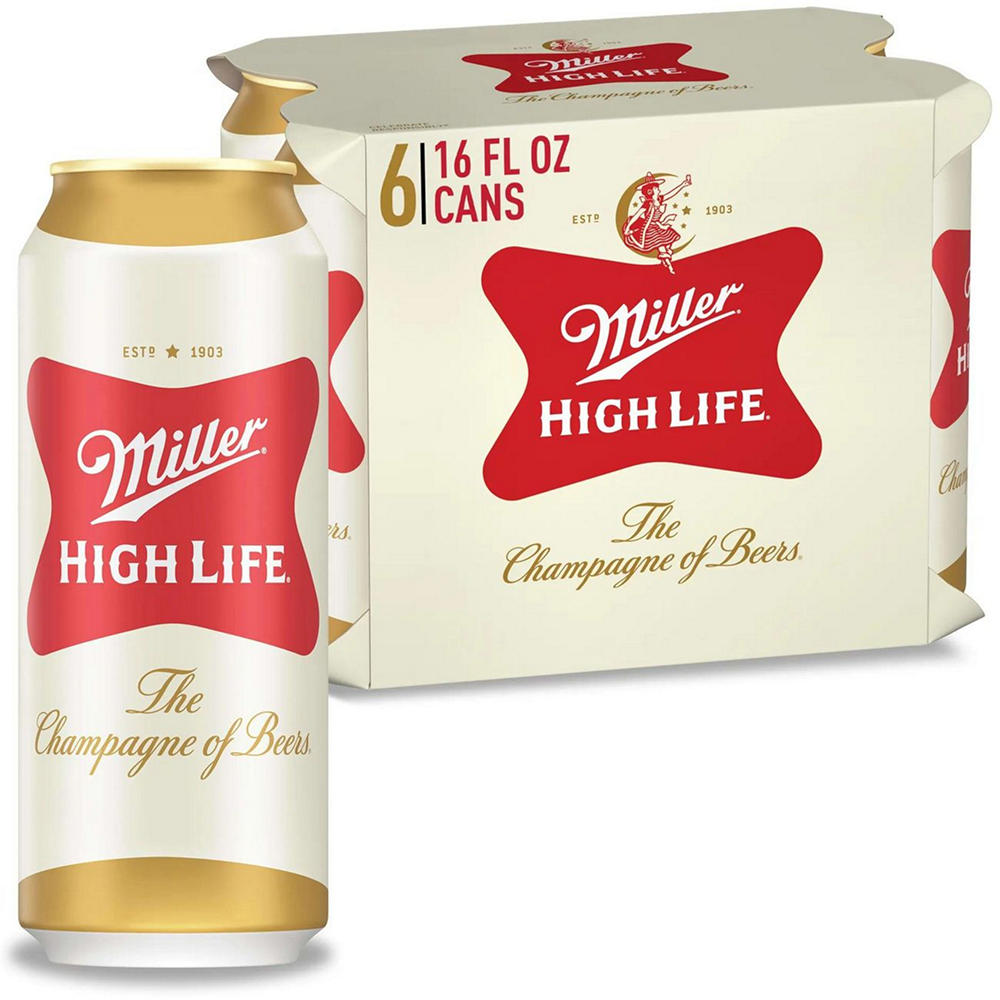 Miller High Life Beer 6 pk Cans, 16 oz