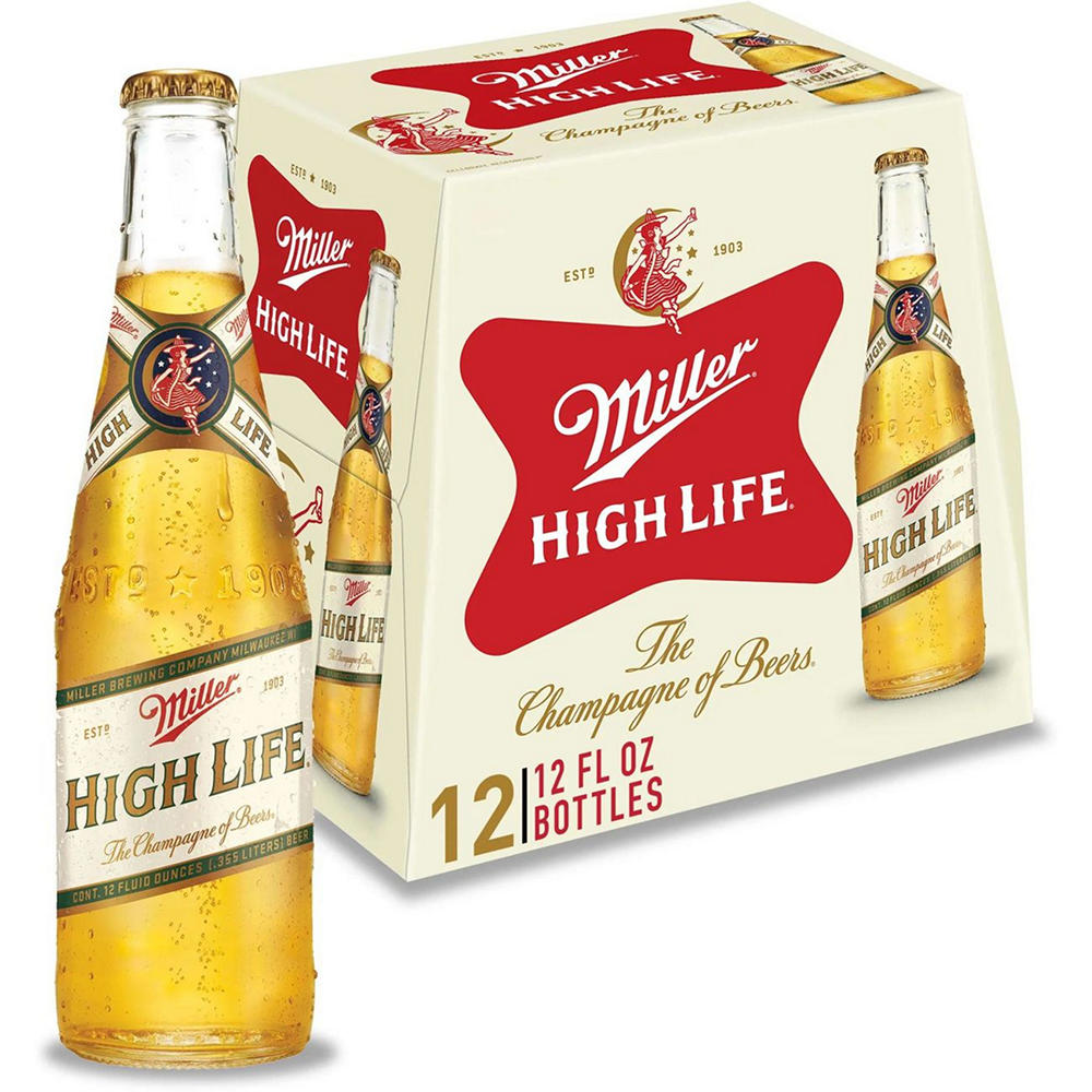 Miller High Life Beer 12 pk Longneck Bottles, 12 oz