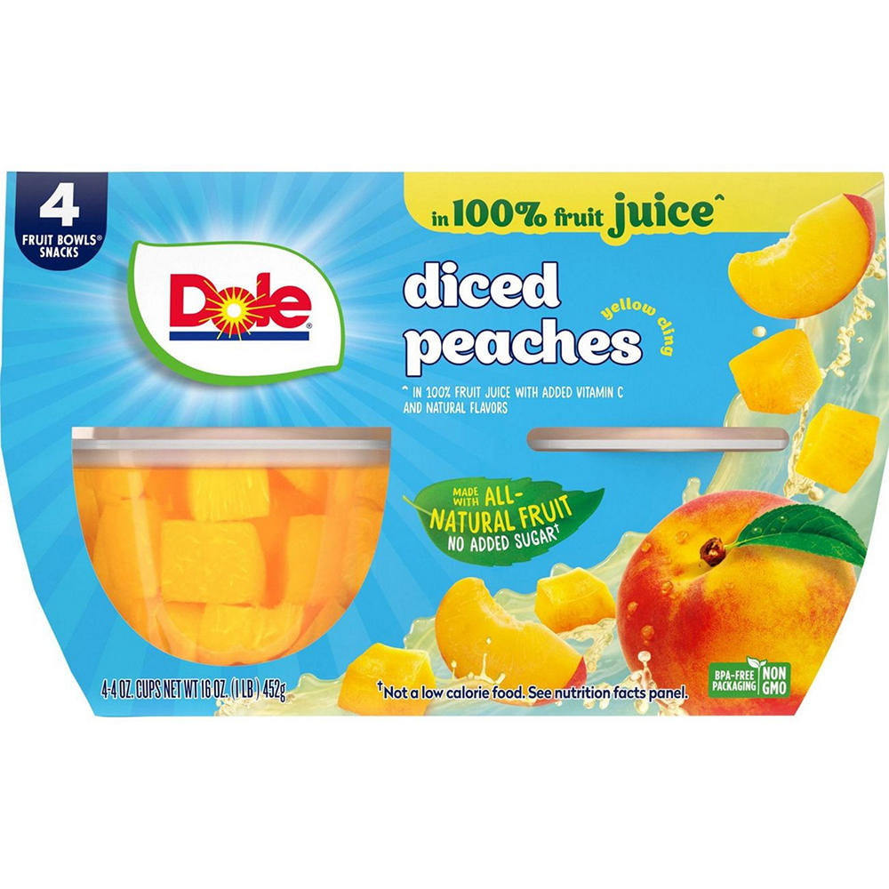 Dole Fruit Bowls - Diced Peaches in 100% Juice, 4 ct