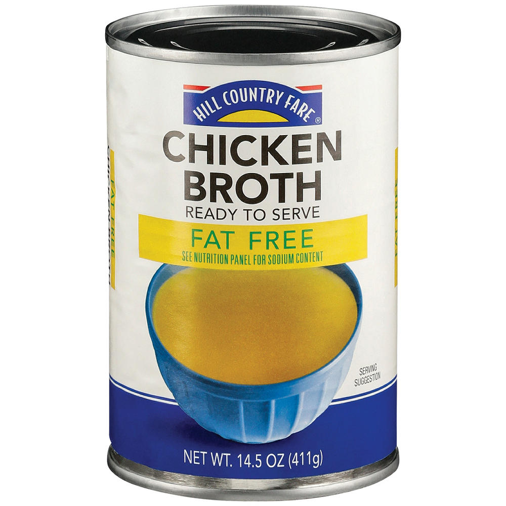 Hill Country Fare 99% Fat Chicken Broth, 14.5 oz