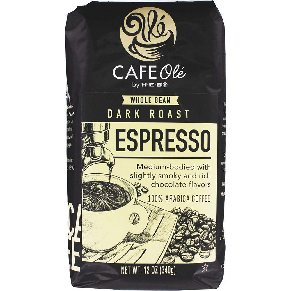 CAFE Olé by H-E-B Whole Bean Dark Roast Espresso Coffee, 12 oz