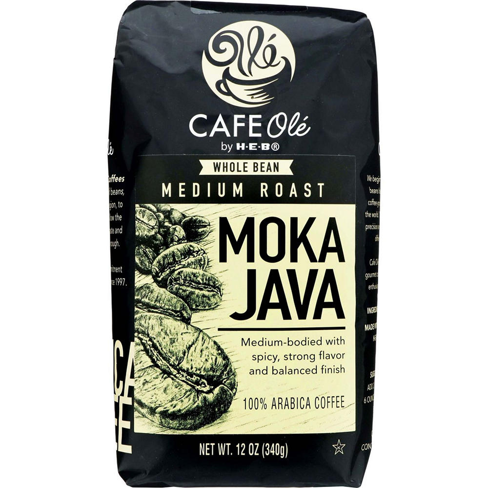 CAFE Olé by H-E-B Whole Bean Medium Roast Moka Java Coffee, 12 oz