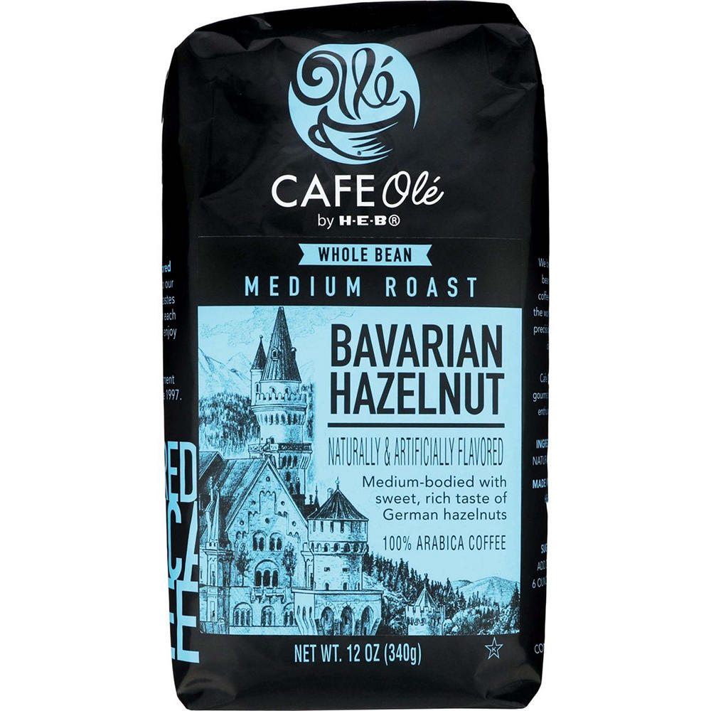 CAFE Olé by H-E-B Bavarian Hazelnut Medium Roast Whole Bean Coffee, 12 oz