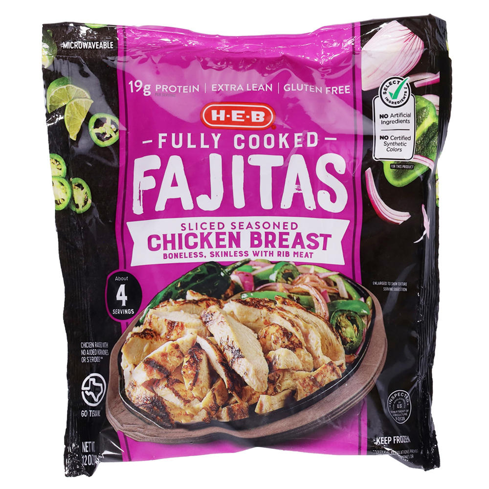 H-E-B Fully Cooked Frozen Seasoned Chicken Breast Fajitas, 12 oz