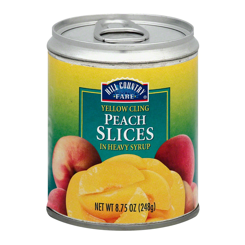 Hill Country Fare Sliced Yellow Cling Peaches – Heavy Syrup, 8.75 oz