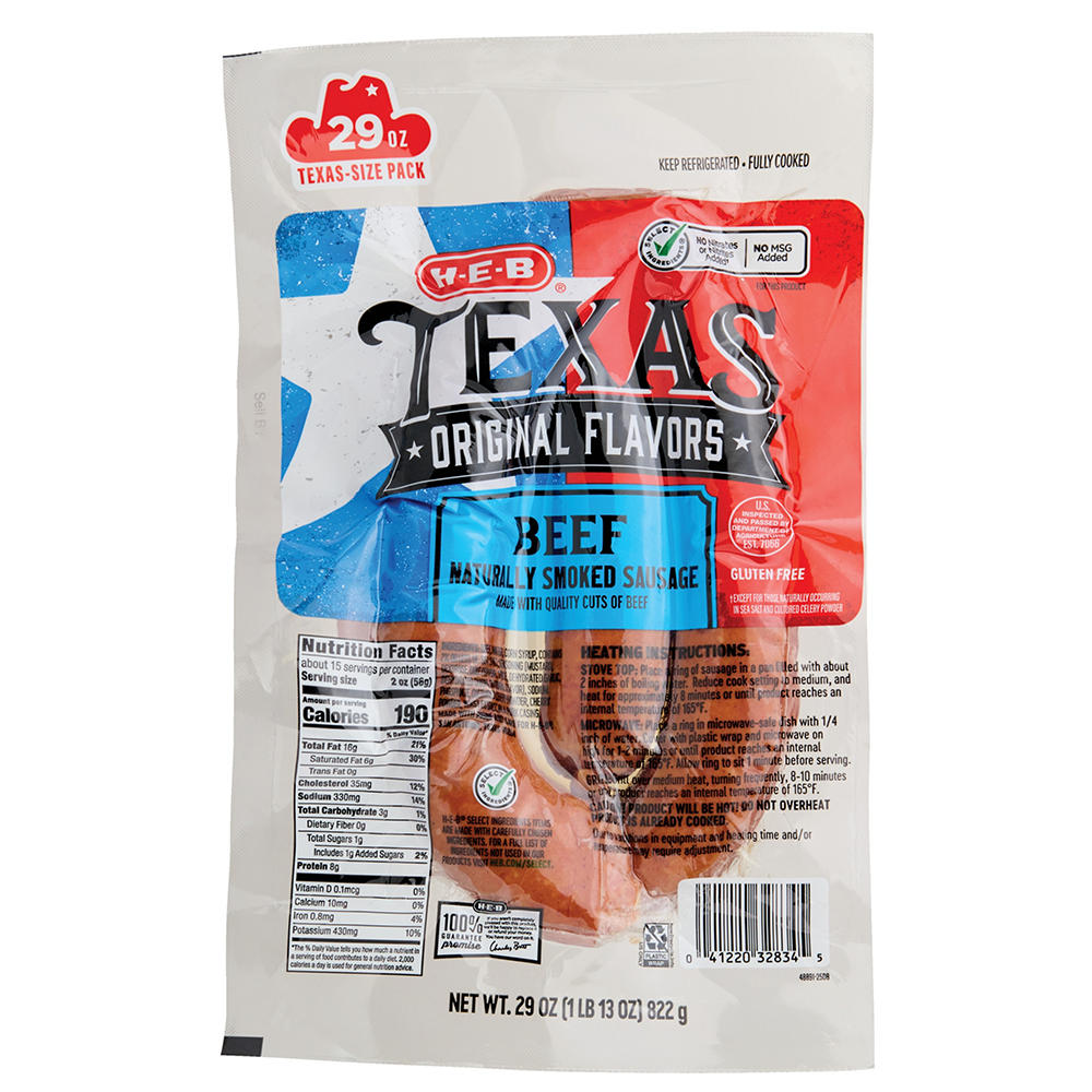 H-E-B Texas Original Flavors Beef Smoked Sausage - Texas-Size Pack, 29 oz