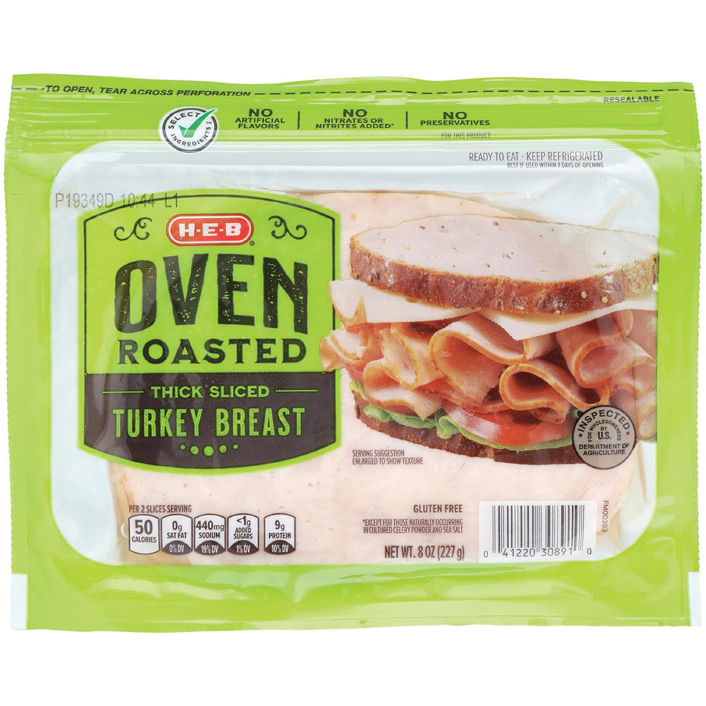 H-E-B Thick-Sliced Oven-Roasted Turkey Breast Lunch Meat, 8 oz