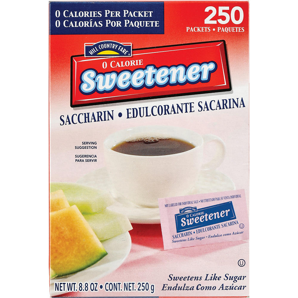 Hill Country Fare Zero Calorie Saccharin Sweetener Packets, 250 ct