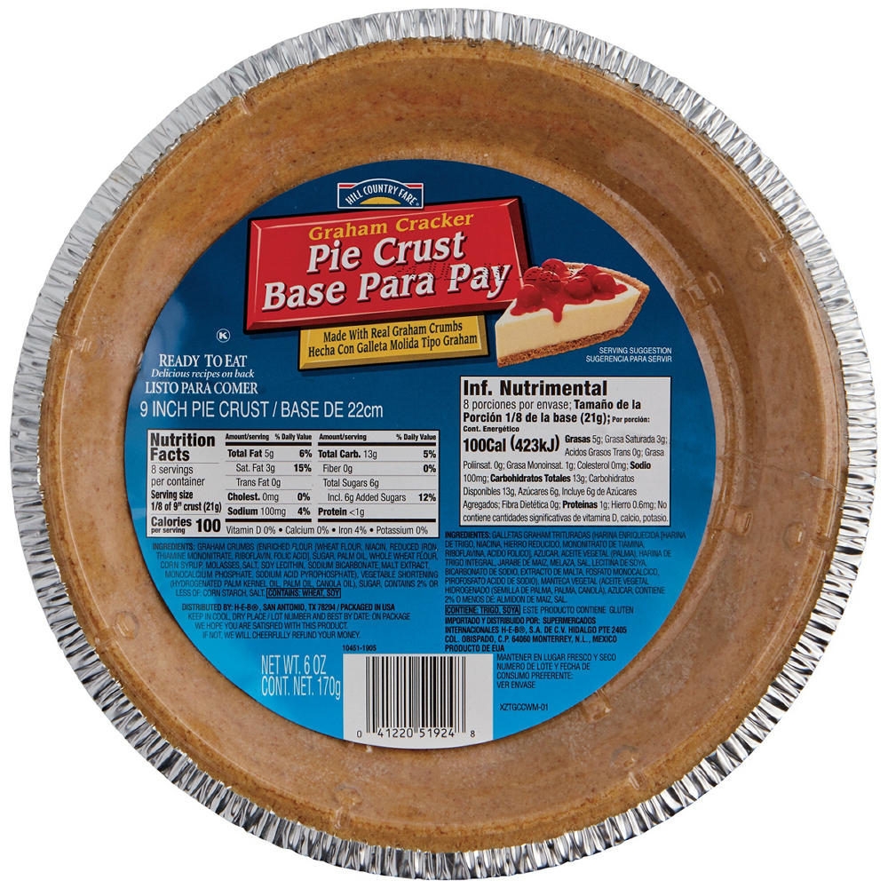 Hill Country Fare 9" Graham Cracker Pie Crust, 6 oz