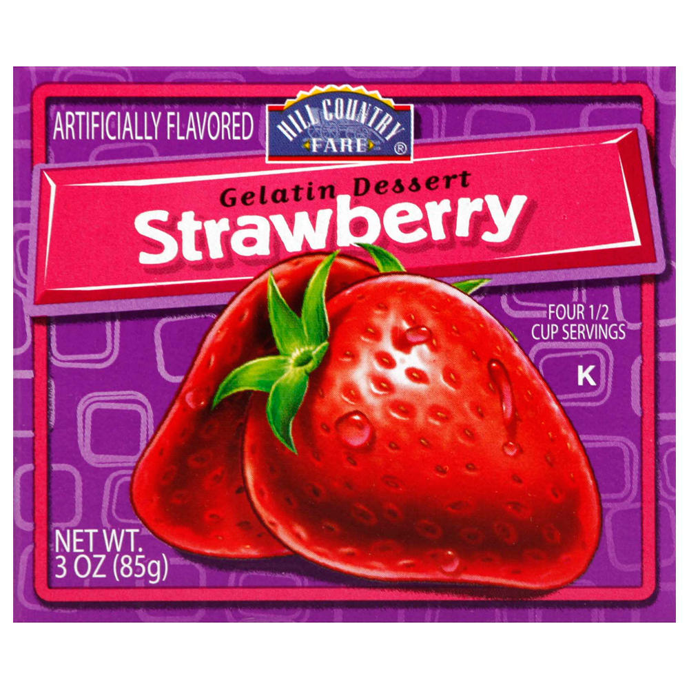 Hill Country Fare Strawberry Gelatin Dessert Mix, 3 oz