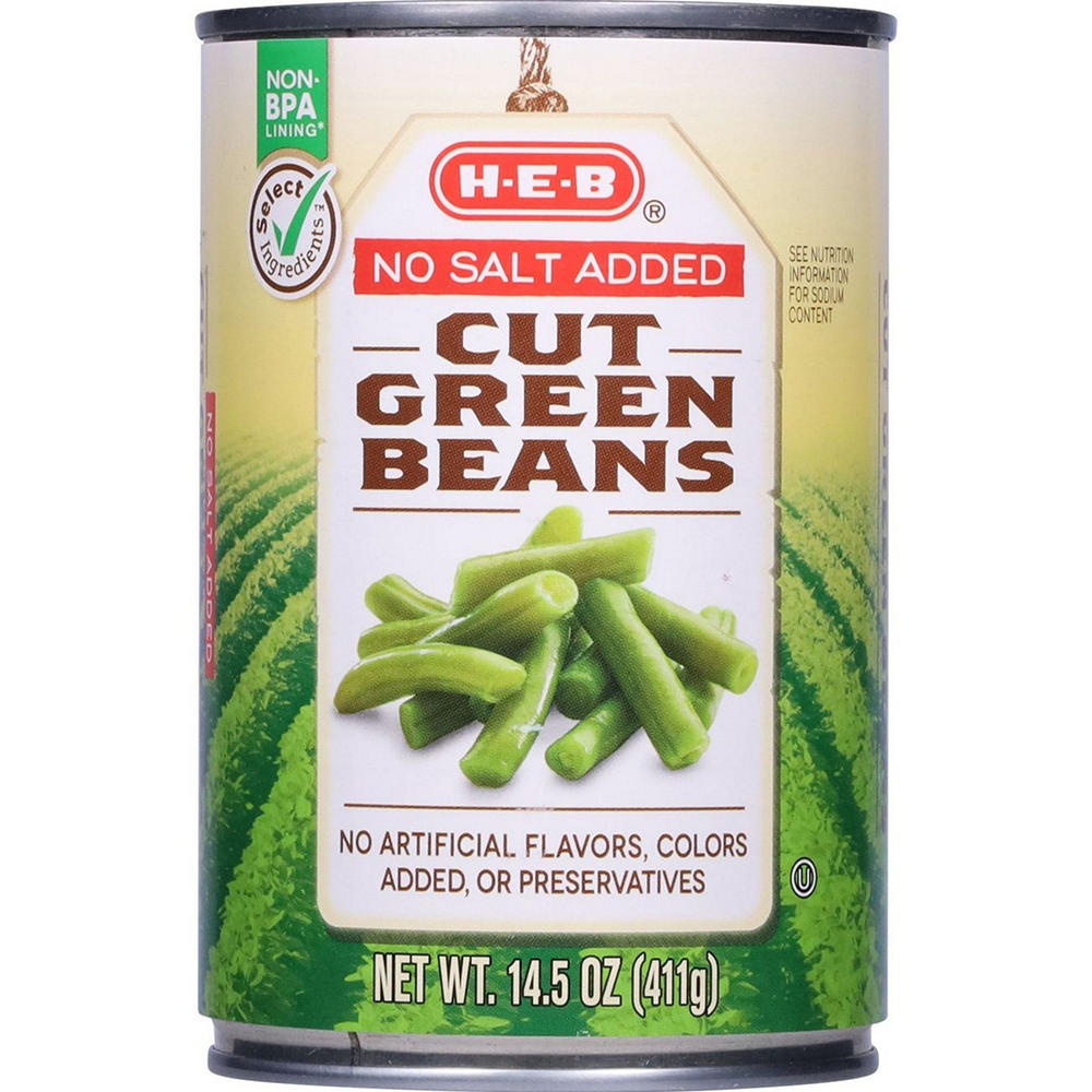 H-E-B No Salt Added Cut Green Beans, 14.5 oz
