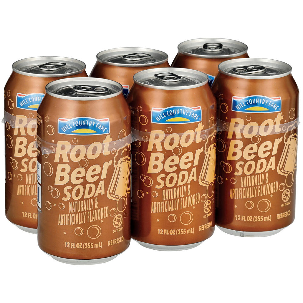Hill Country Fare Root Beer Soda 6 pk Cans, 12 oz