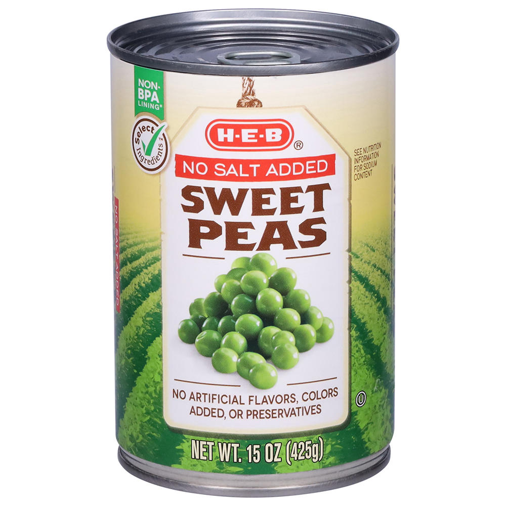 H-E-B No Salt Added Sweet Peas, 15 oz