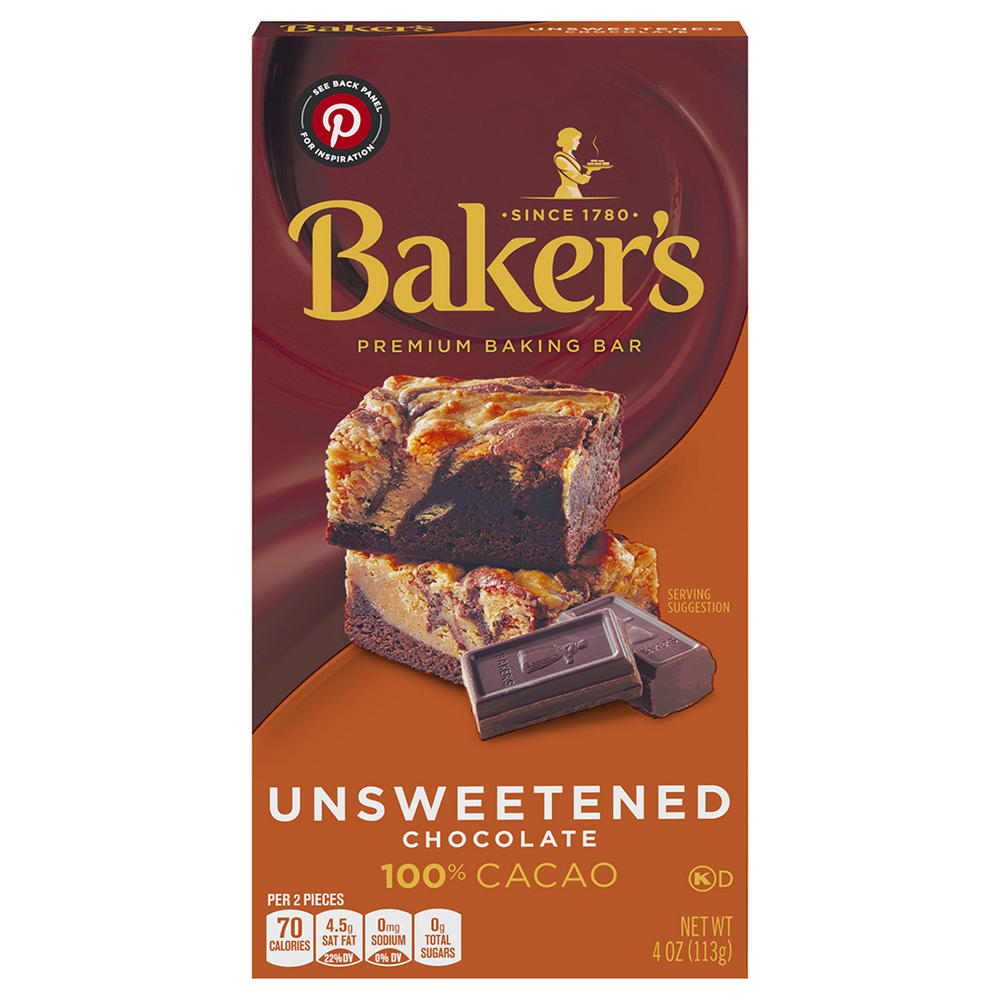 Baker's 100% Cacao Unsweetened Chocolate Baking Bar, 4 oz