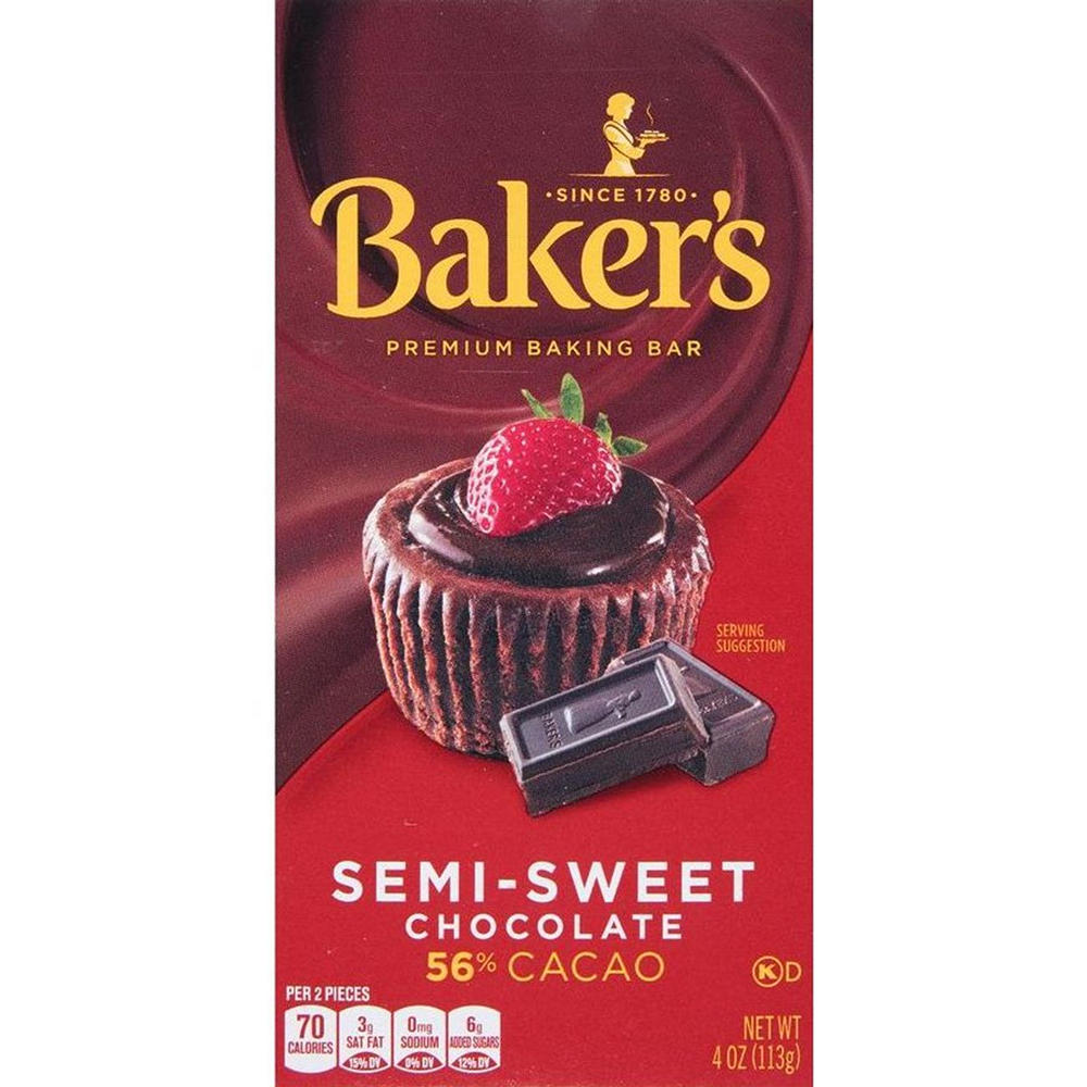 Baker's Semi-Sweet 56% Cacao Baking Chocolate Bar, 4 oz
