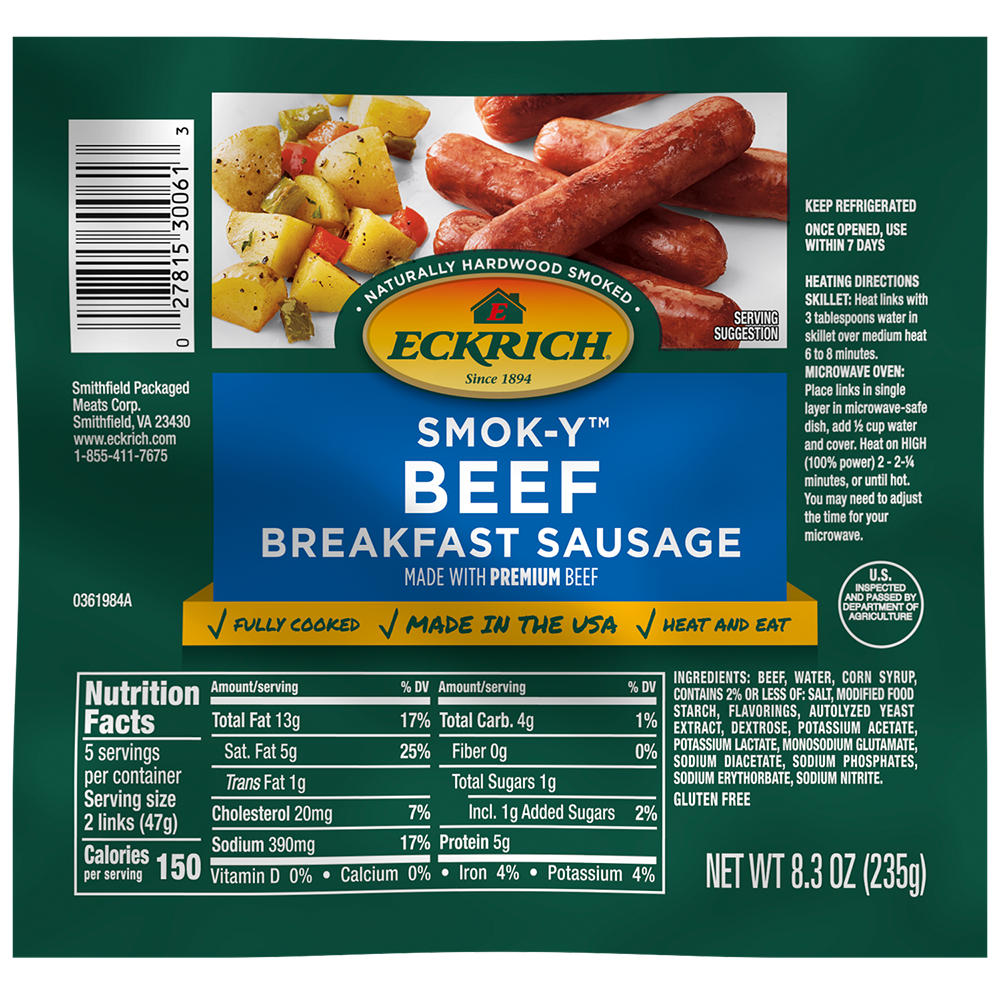 Eckrich Smok-Y Beef Breakfast Sausage Links, 10 ct