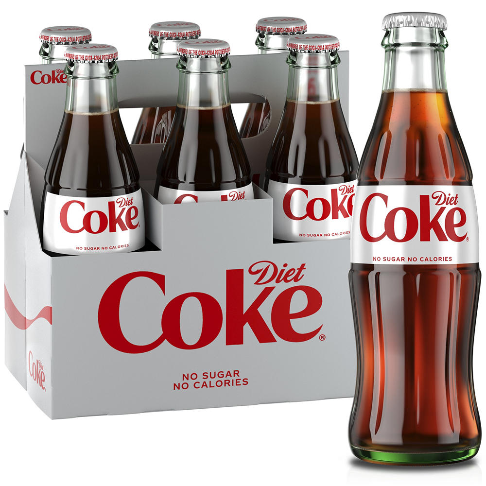 Diet Coke Soda Soft Drink 6 pk Glass Bottles, 8 oz