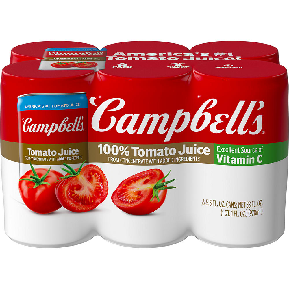 Campbell's 100% Tomato Juice 6 pk Cans, 5.5 oz