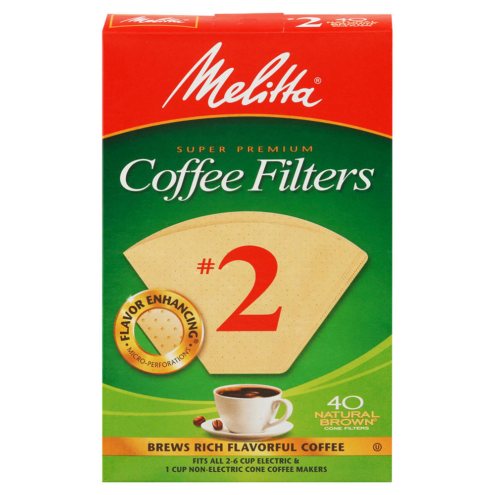 Melitta Natural Brown No. 2 Cone Coffee Filters, 40 ct