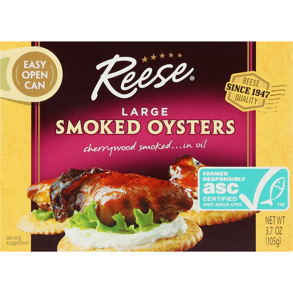 Reese Large Smoked Oysters , 3.7 oz