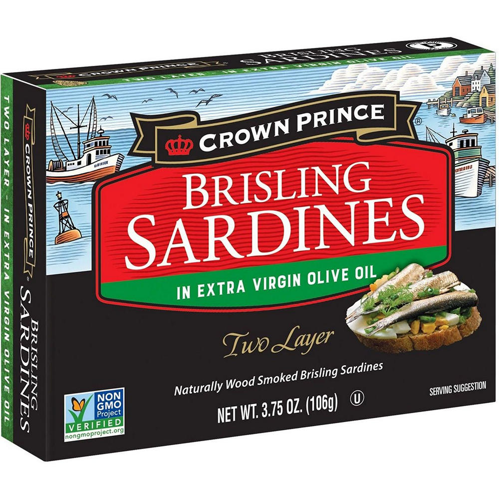 Crown Prince Two Layer Brisling Sardines in Extra Virgin Olive Oil, 3.75 oz