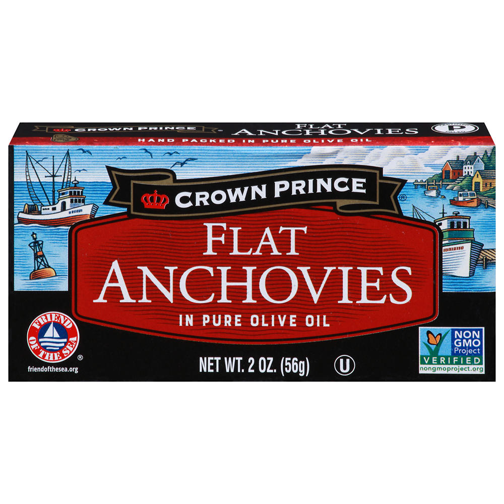 Crown Prince Flat Anchovies in Olive Oil, 2 oz