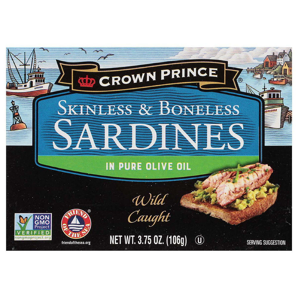 Crown Prince Skinless and Boneless Sardines in Olive Oil, 3.75 oz