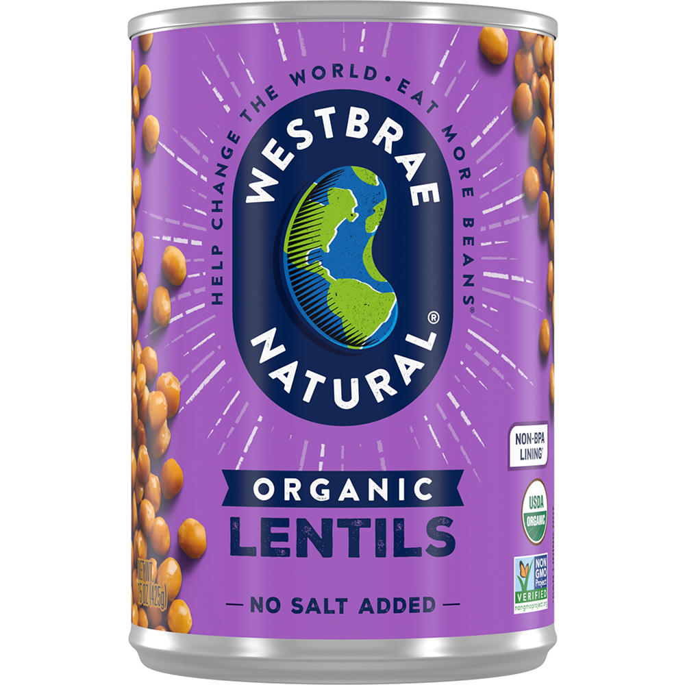 Westbrae Natural Organic No Salt Added Lentil Beans, 15 oz