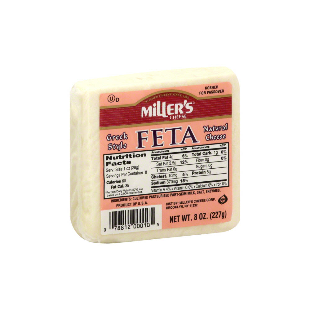 Miller's Cheese Kosher Natural Greek Style Feta Cheese, 8 oz