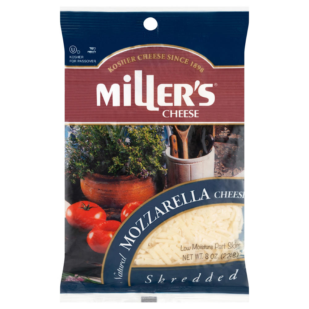 Miller's Cheese Kosher Natural Mozzarella Shredded Cheese, 8 oz