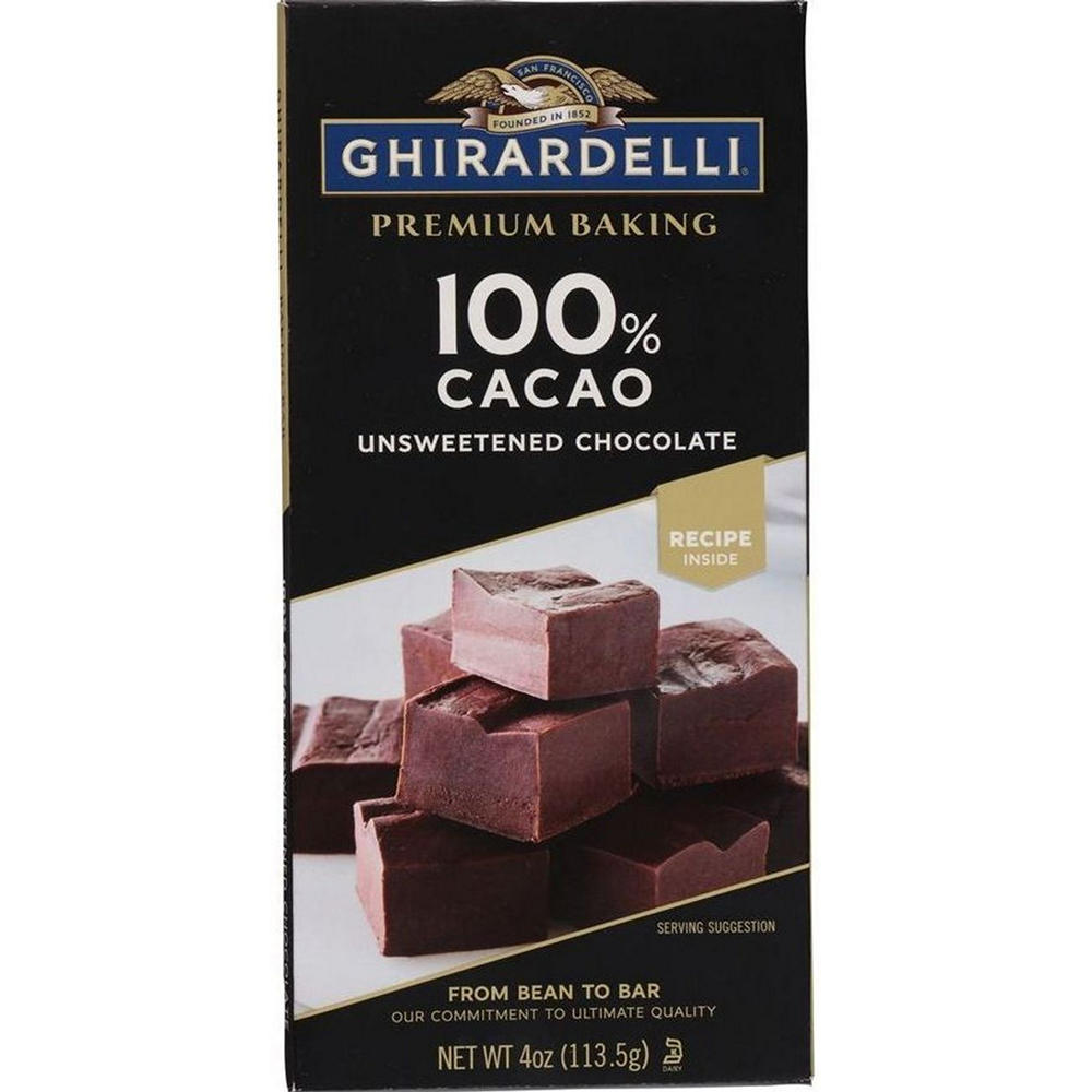 Ghirardelli Premium 100% Cacao Unsweetened Chocolate Baking Bar, 4 oz