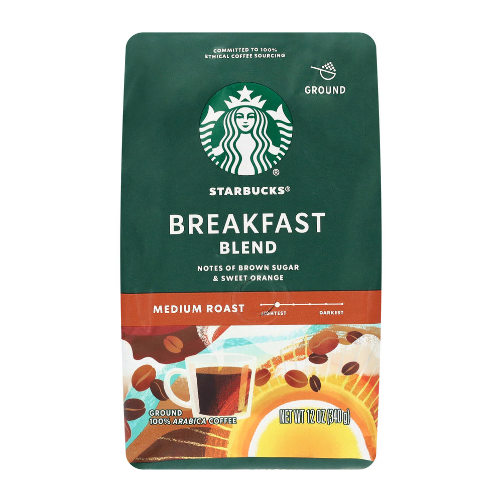 Starbucks Breakfast Blend Medium Roast Ground Coffee, 12 oz