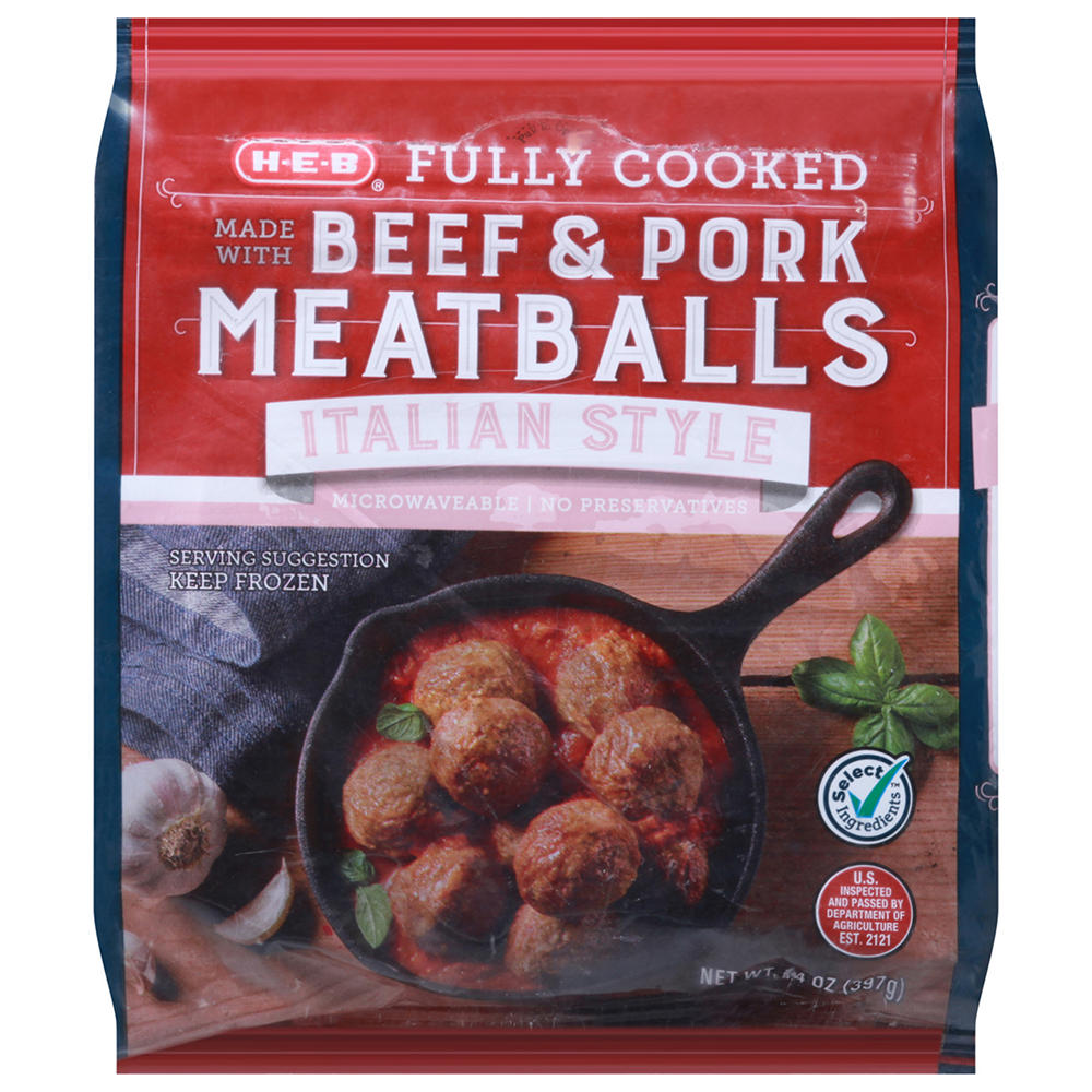 H-E-B Fully Cooked Frozen Beef & Pork Meatballs - Italian Style, 14 oz