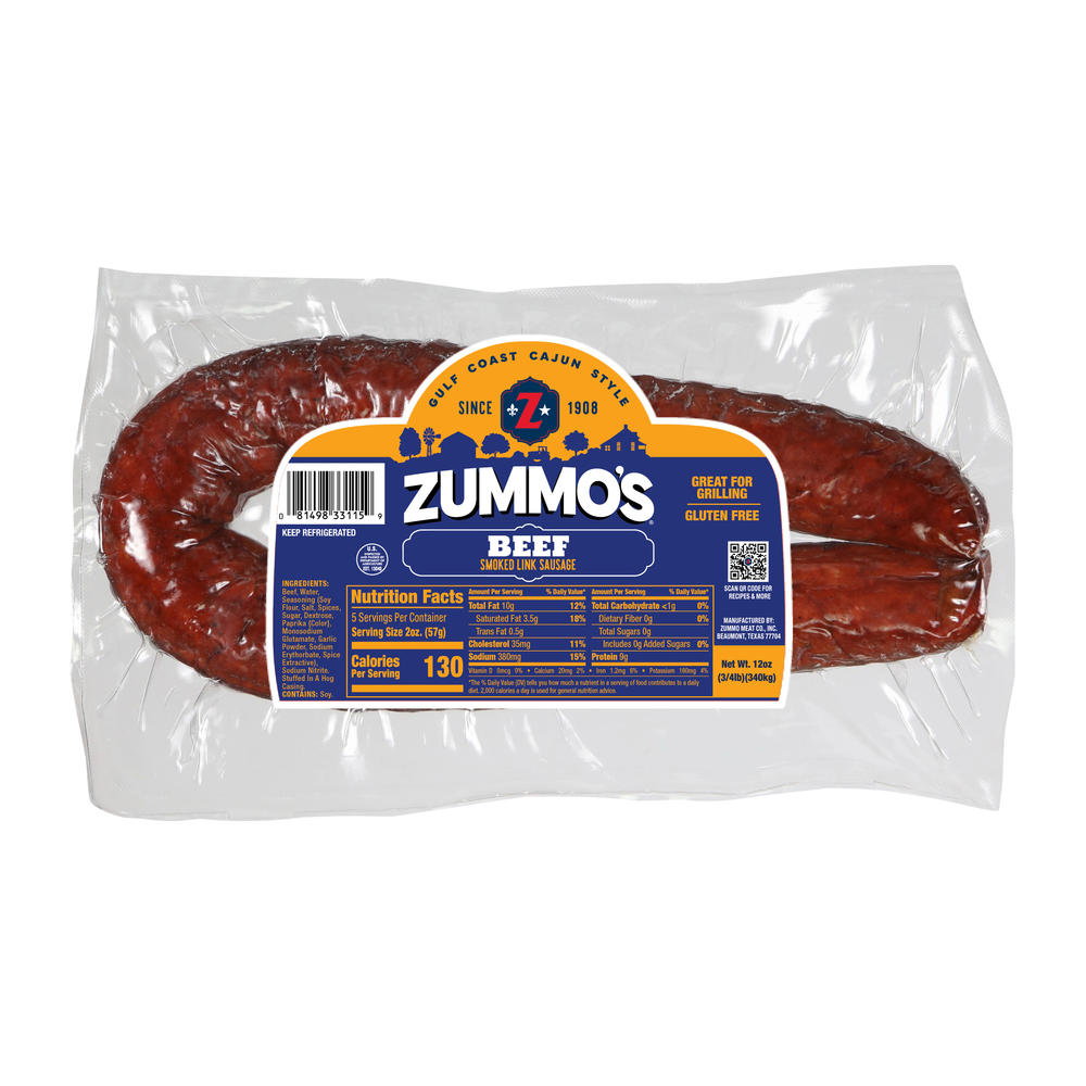 Zummo's Beef Smoked Sausage, 12 oz
