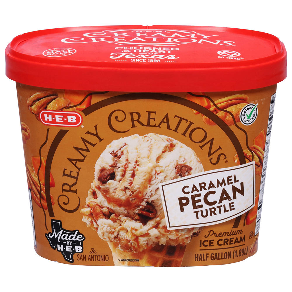 H-E-B Creamy Creations Caramel Pecan Turtle Ice Cream, 1/2 gal