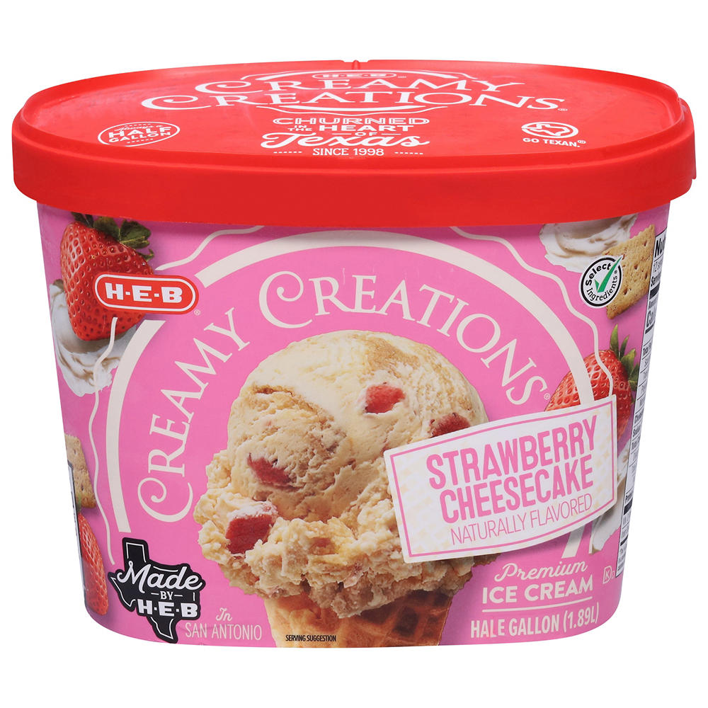 H-E-B Creamy Creations Strawberry Cheesecake Ice Cream, 1/2 gal