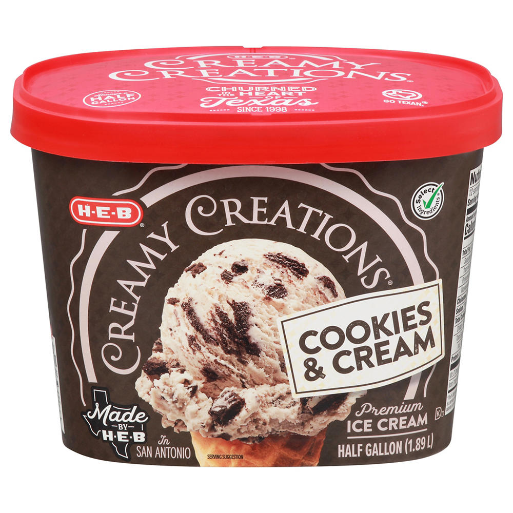 H-E-B Creamy Creations Cookies & Cream Ice Cream, 1/2 gal