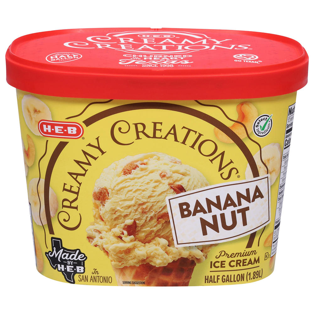 H-E-B Creamy Creations Banana Nut Ice Cream, 1/2 gal
