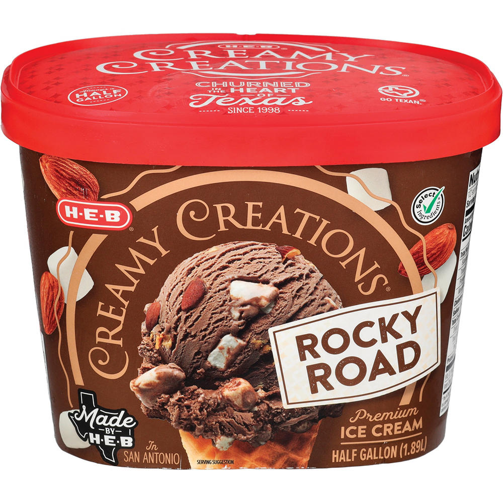 H-E-B Creamy Creations Rocky Road Ice Cream, 1/2 gal