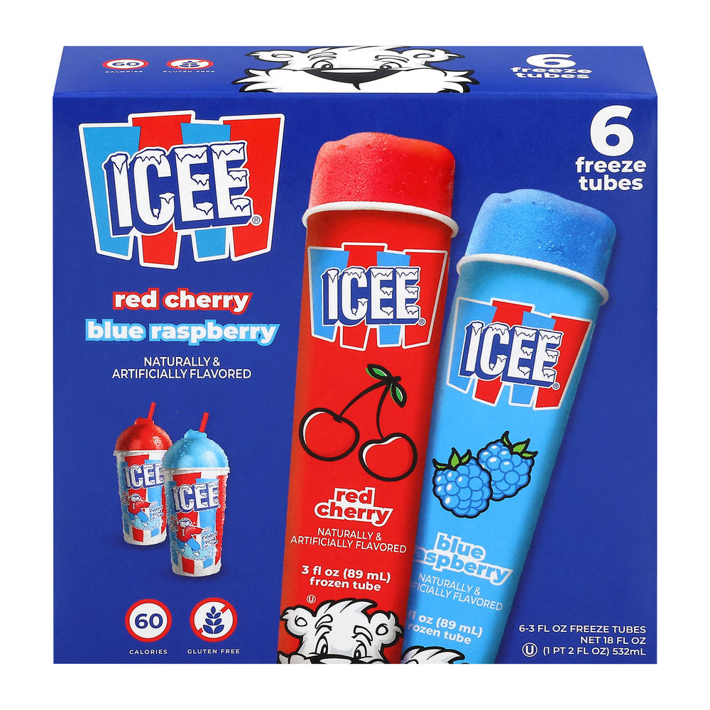 ICEE Red Cherry & Blue Raspberry Freeze Tubes, 6 ct