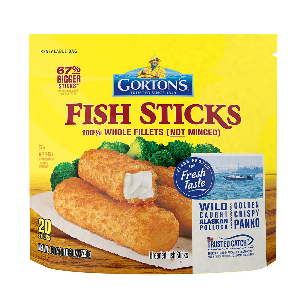 Gorton's Frozen Crunchy Breaded Pollock Fish Sticks, 19 oz