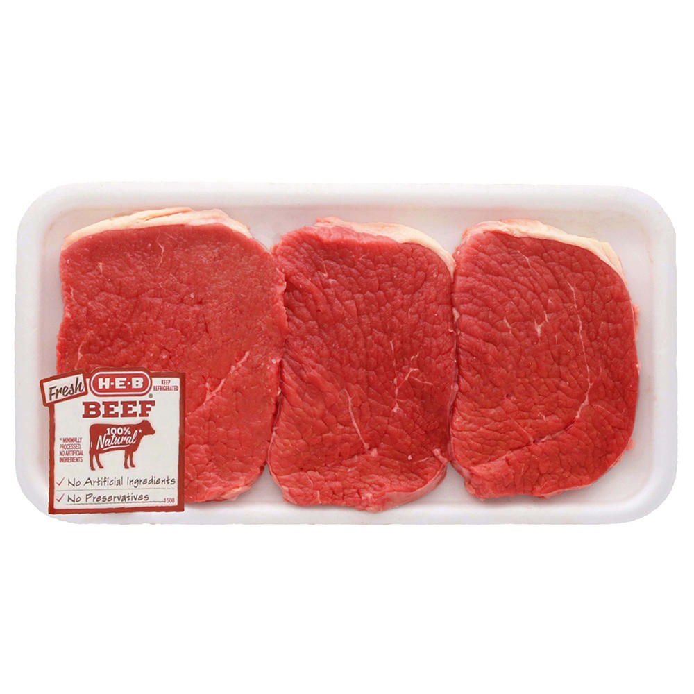 H-E-B Boneless Beef Eye of Round Steaks - USDA Select, Avg. 0.86 lb