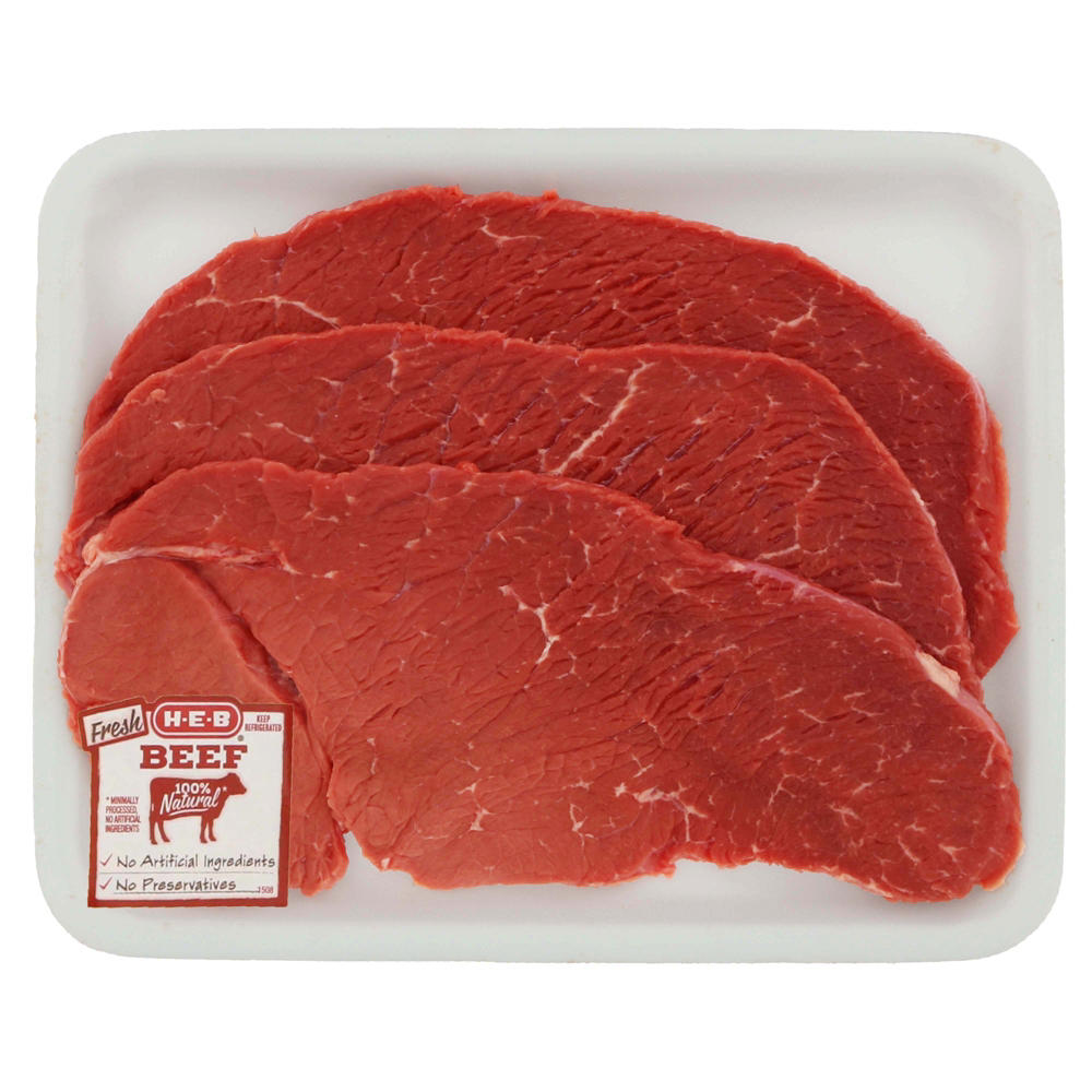 H-E-B Boneless Beef Top Round Steaks, Thin Cut - USDA Select, Avg. 0.9 lb